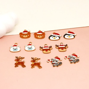 Assorted Christmas enamel animal charms for DIY jewelry making and festive accessories.