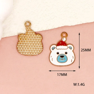 Detailed view of Christmas polar bear enamel charm showing 25x17mm size and weight