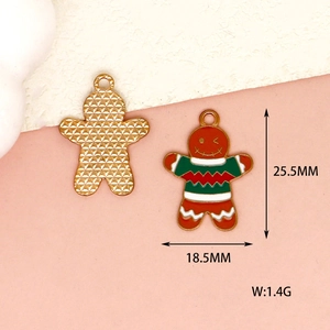 Close-up of gingerbread man charm with size markings and front-back views for jewelry.