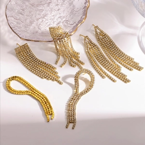 Luxurious 18K Gold Plated Stainless Steel Rhinestone Tassel Earrings For Women Ins Style High End Elegant Pave Diamond Dangle Ear Studs Jewelry