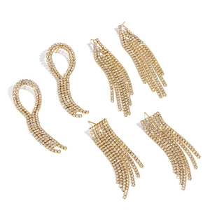 Elegant gold-plated stainless steel tassel earrings with shimmering rhinestones