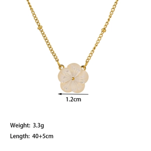 White shell flower pendant necklace in 18K gold plated titanium steel for women