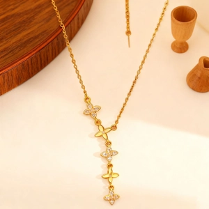 Collier Pendentif Fleur Cuivre Plaqué Or Strass Frange Chaîne De Clavicule Délicate Forme Y Bijoux Femmes