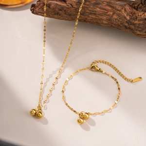 Minimalist Gold Bead Pendant Necklace And Bracelet Stainless Steel Jewelry For Women Elegant Simple Design