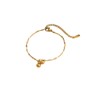Minimalist gold plated stainless steel bead bracelet with adjustable lobster clasp chain