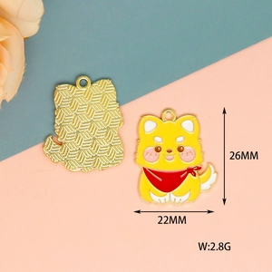 Detailopname van schattige gele hond bedel met afmetingen 22x26mm en gewicht 2,8g