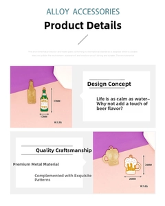 Detailed view of enamel beer bottle and mug pendants with precise dimensions