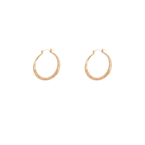 Polished rose gold hoop earrings featuring textured stripe patterns for a vintage style