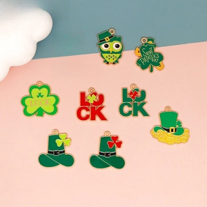 St Patrick's Day DIY Alloy Enamel Shamrock Leprechaun Hat Charm Pendant Lucky Clover Luck Letter Owl Jewelry Accessory