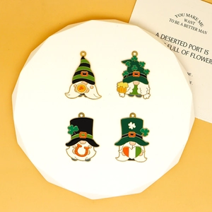 Set of four St. Patrick's Day green shamrock gnome zinc alloy DIY jewelry charms