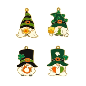 St. Patrick's Day Irish gnome charms with green clover shamrock and horseshoe for jewelry
