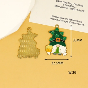 St. Patrick's Day gnome enamel charm pendant with green shamrock hat and beer mug