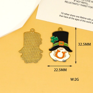 St. Patrick's Day gnome enamel pendant with shamrock and horseshoe charm decoration