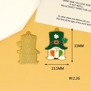 Irish festival gnome alloy charm with green shamrock hat and flag for DIY jewelry