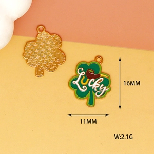 Colgante de trébol de cuatro hojas de esmalte verde para joyería de festival irlandés