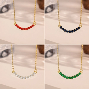 Smile Arc Pendant Necklace Titanium Steel Copper Colorful Zircon Inlay Gold Plated Minimalist Clavicle Chain For Women