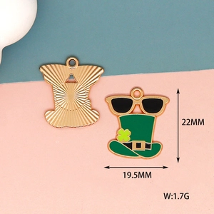 Detail of green St. Patrick's Day hat alloy charm with sunglasses and shamrock detail
