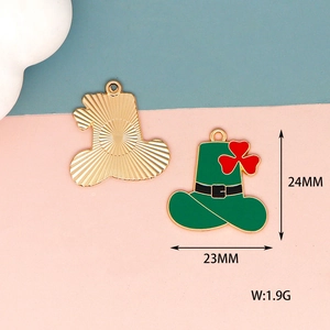 Detail of Saint Patrick's Day Leprechaun hat charms showing 24x23mm size and 1.9g weight