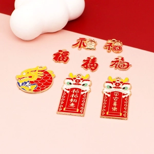 Chinese New Year charms with dragon and lion dance motifs for DIY jewelry making