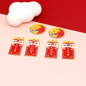 Colorful enamel lion dance and dragon charms for Lunar New Year DIY jewelry crafts
