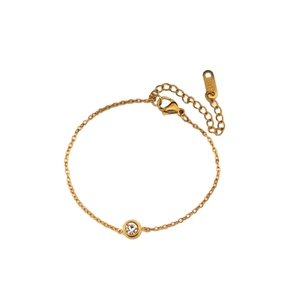 Bracelet élégant en acier inoxydable doré avec un seul zircon rond minimaliste