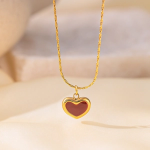 Collier Pendentif Cœur Vintage Boucles d'Oreilles Bracelet Acier Inoxydable Or Rouge Blanc Émail Cœur Bijoux Pour Femmes Filles Cadeau Mode