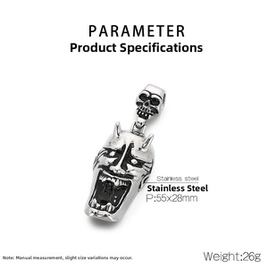 Detailed Gothic Hannya skull stainless steel pendant for men's dark style jewelry
