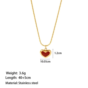 Collier en acier inoxydable doré avec pendentif cœur rouge et chaîne de 40+5cm