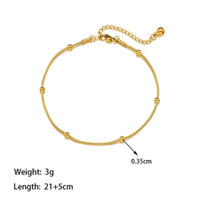 Bracelet de cheville doré avec perles polies et chaîne d'extension de 5 cm
