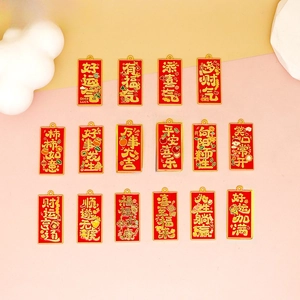 Chinese Style Alloy Drip Oil Blessing Tag Pendants For DIY Jewelry Making Necklaces Charms Luck Good Fortune Accessories