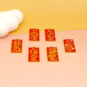 Set of red and gold Chinese blessing charms for DIY jewelry and necklace making