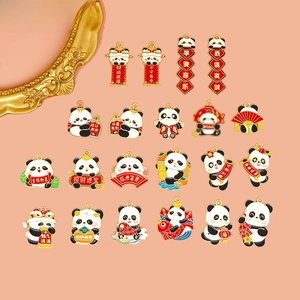 Chinese Stijl Panda Legering Emaille Hanger DIY Sieraden Accessoires Nieuwjaar Geluk Panda Charms Voor Sleutelhanger Ketting