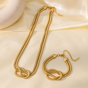 Collier Et Bracelet À Chaîne Serpent Double Couche Avec Noeud Acier Inoxydable Bijoux Punk Hip Hop Pour Femmes