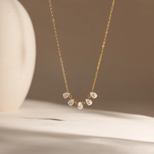 Eighteen Karat Gold Plated Stainless Steel Waterdrop Zirconia Necklace For Women Elegant Light Luxury Celestial Earrings Jewelry