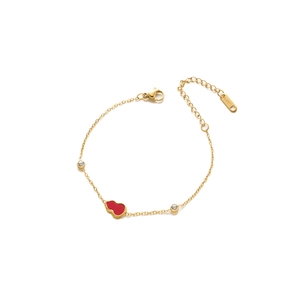 Bracelet élégant en acier inoxydable plaqué or 18k avec pendentif gourde rouge et zircons