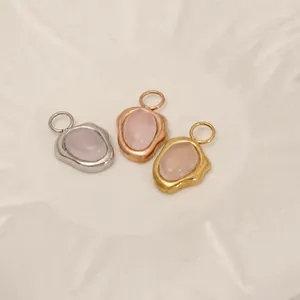 Set of three 316 stainless steel pendants with oval rose quartz for DIY jewelry making
