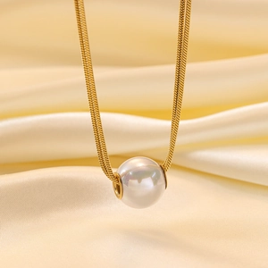 Collier À Pendentif Double Rang En Acier Inoxydable Fausse Künstliche Perle Chaîne Serpent Bijoux Mode Pour Femmes Élégant
