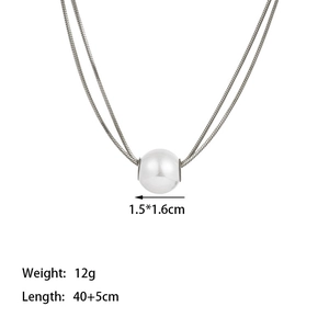 Collier double chaîne serpent avec perle 1,5x1,6cm, longueur 40+5cm, poids 12g