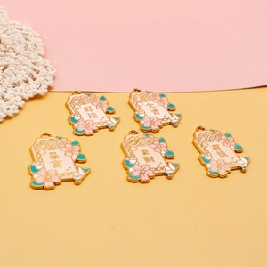 Japanische Sakura Omamori Anhänger Legierung Emaille Glücksamulett Pendants Für DIY Schmuckherstellung Schlüsselanhänger Zubehör H-011