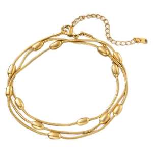 Three-layer gold titanium steel snake chain necklace with bean beads and lobster clasp