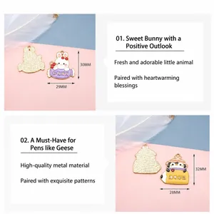 Cute cartoon animal alloy charms with lucky blessing text for DIY jewelry making