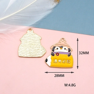 Detailed dimension view of a cute penguin charm with 'Pass Exams' blessing message and weight