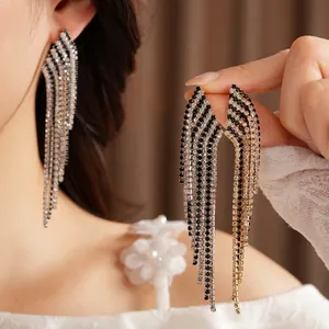 Elegant vintage luxury rhinestone tassel drop earrings featuring sparkling crystals for women