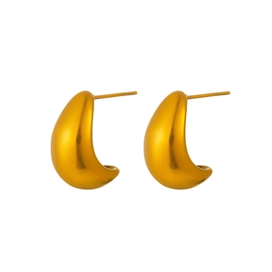 Minimalist 18K gold plated C-shaped hollow stud earrings with smooth metallic finish