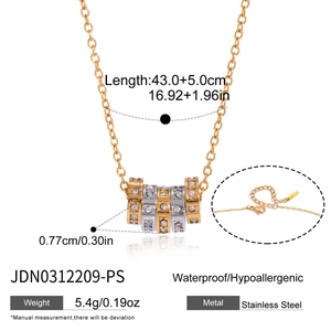 Collier en acier inoxydable avec anneaux zircon, longueur 43 cm, hypoallergénique