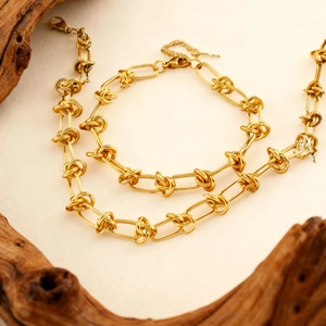 Stainless Steel Twisted Knot Chain Necklace Bracelet Jewelry For Women Men Punk Retro Industrial Style Gold Silver Color