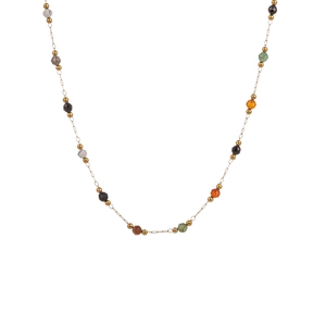 Minimalist 18K gold-plated necklace with colorful natural stone beads and gold spacers