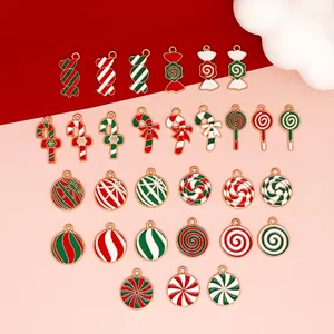 Legierung Emaille Weihnachten Zuckerstange Lutscher Anhänger Für DIY Schmuckherstellung Schlüsselbund Anhänger Rot Grün Weiß Dekor
