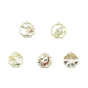 Chinese style enamel alloy pendants set featuring koi fish and deer motifs for DIY jewelry