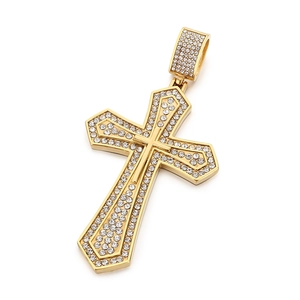 Hip hop style gold double-layered cross pendant with full micro-pave crystals